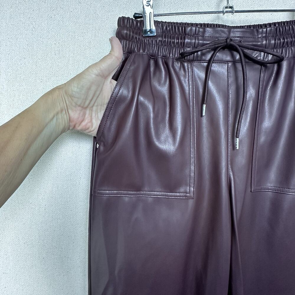 Women's High-Rise Faux Leather Tapered Ankle Pull-On Pants Sz S NWT Burgundy - Picture 4 of 15